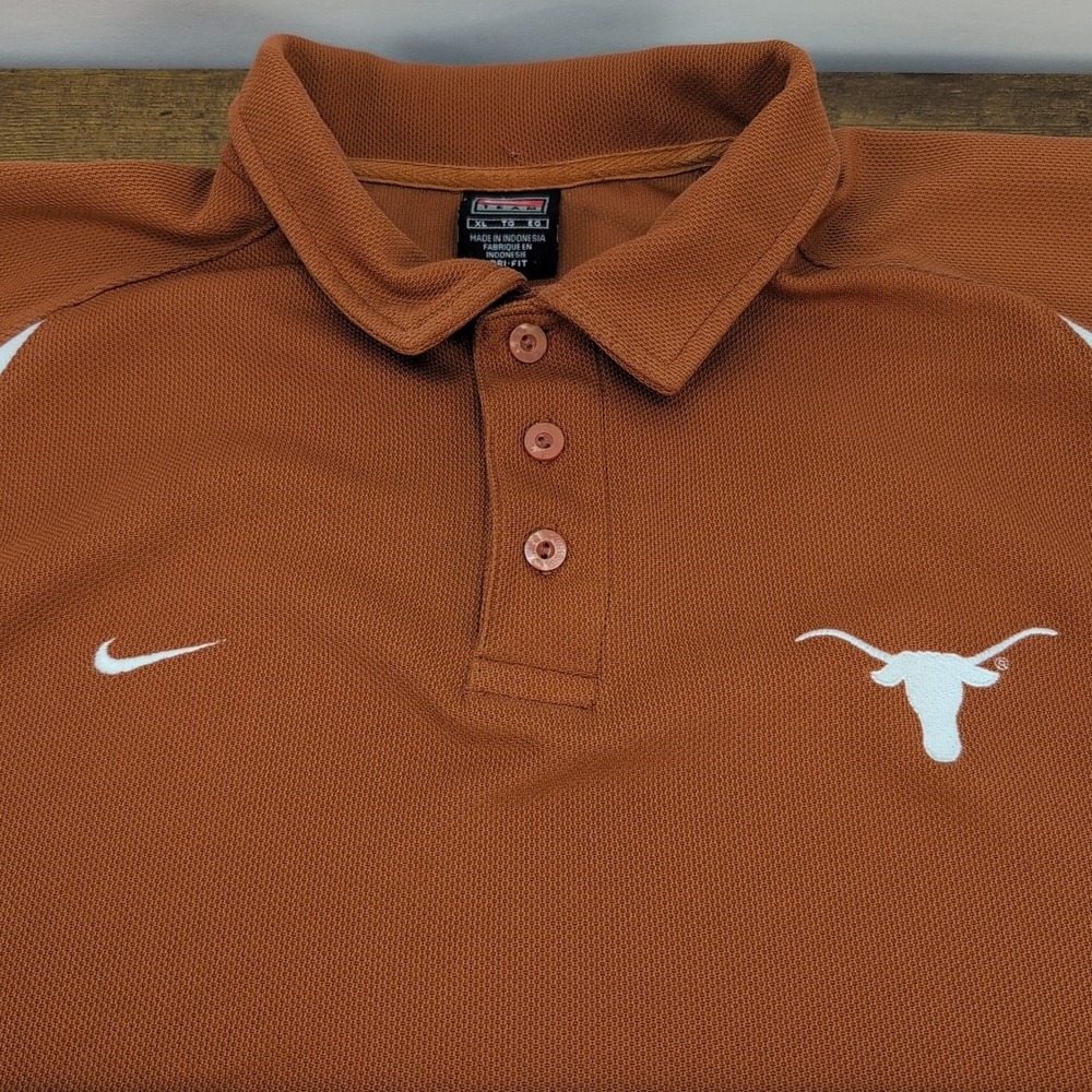 Vintage Nike Dri-Fit UT Texas Longhorns Polo Shirt Mens Large Orange - Picture 3 of 12